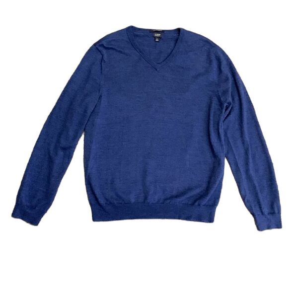 J. Crew Bright Navy Blue 100% Merino Wool V-Neck Long Sleeve Sweater Size L - Picture 2 of 11